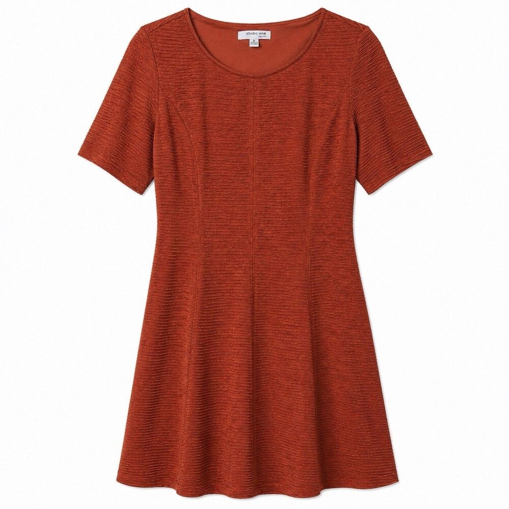 Studio One Women’s Half Sleeve Textured Midi Dress Burnt Orange Size 8 NWOT